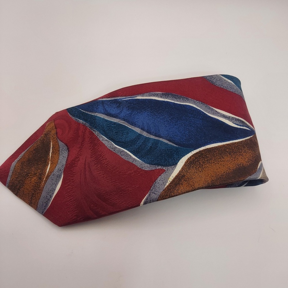 Innocenti Italy for Tom James Silk Necktie Abstract Burgundy Blue Brown